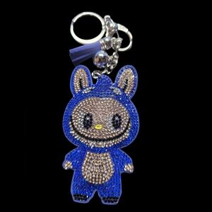 Blue Labubu Rhinestone Handbag Charm - Keychain